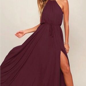 Lulu's Burgundy Halter Maxi Dress